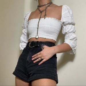 Reformation rutched white cropped blouse